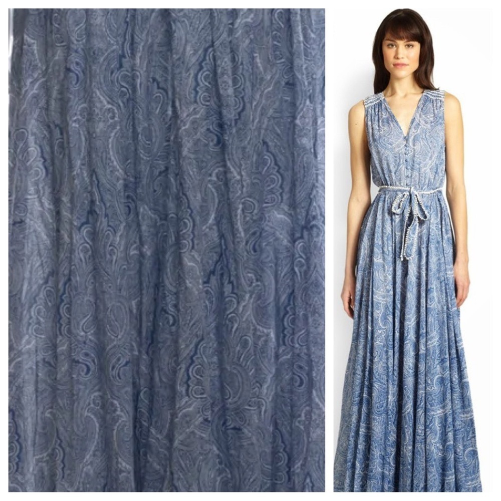 NWOT MARCHESA VOYAGE Blue Printed Long Dress with Embroidered Accent Belt Size 8 - Picture 4 of 8